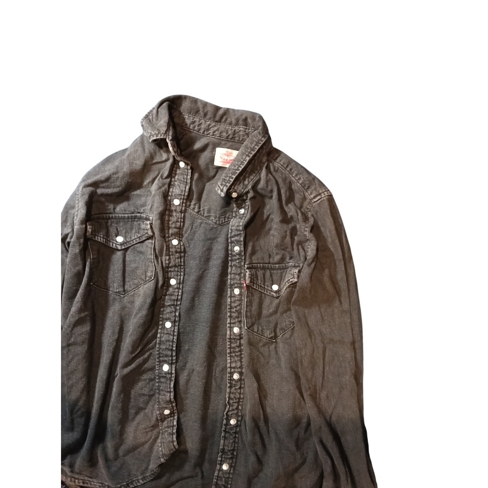 Levi Strauss & Co Womens Black Denim Western Snap Button Long Sleeve Shirt M - Picture 2 of 6